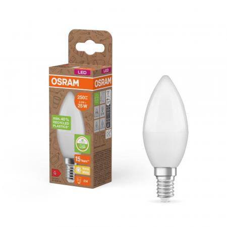 OSRAM E14 LED Leuchtmittel STAR Classic matt 3,3W wie 25W warmweißes Licht 2700K - Recycled Plastic